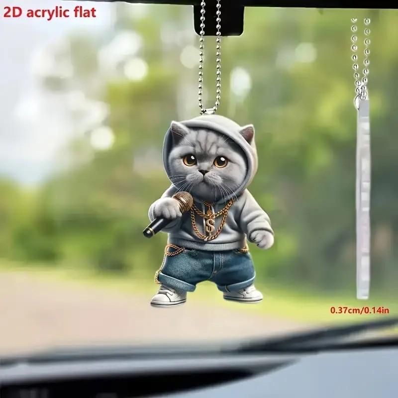 Cartoon Cute Grey Cat Pattern Acrylic Pendant For Car Decoration Interior