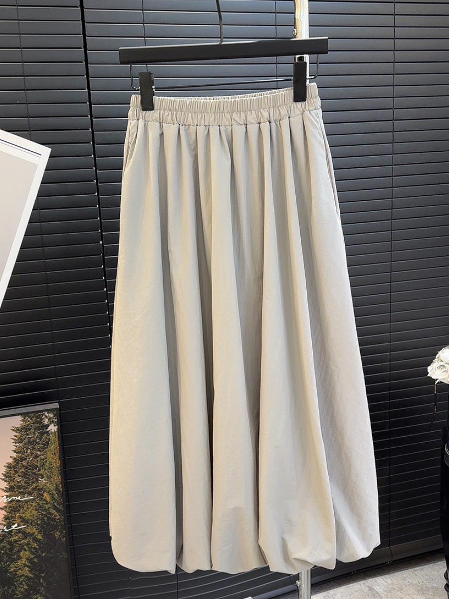 

Women s High-Waisted A-Line Midi Skirt with Pockets: Fluffy Solid Color, Slimming Design, Large Hem - Perfect for Summer One Size