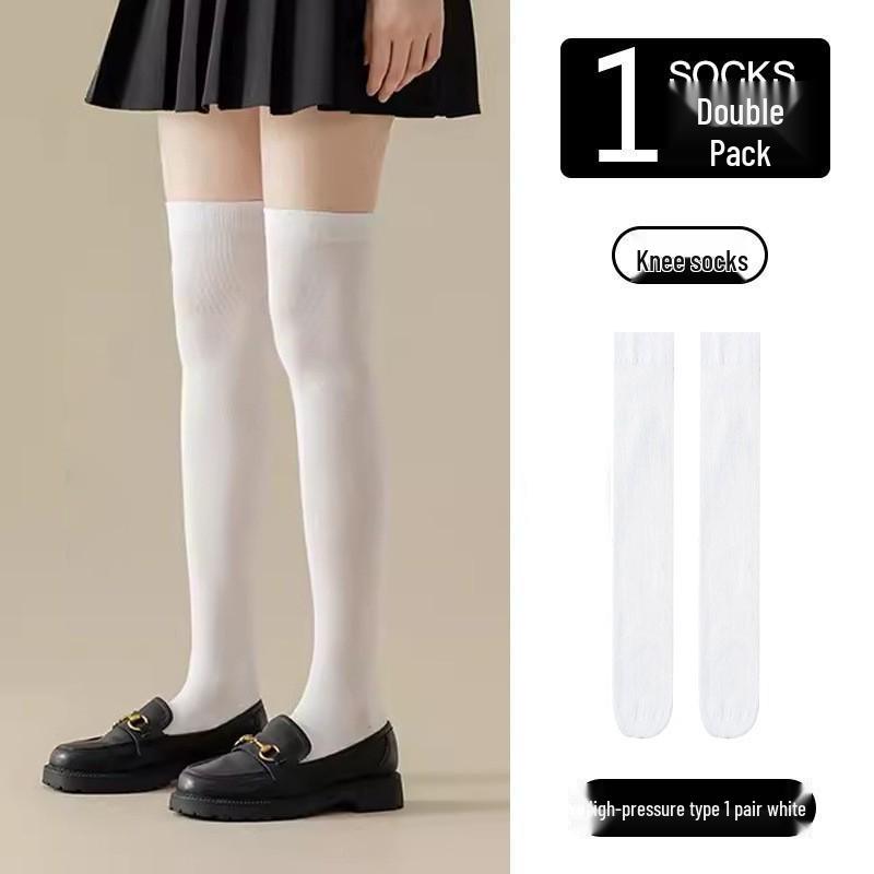 Damen Over-the-Knee Schwarze Strümpfe mit Trägern - Weiße Einteiler Strumpfhose