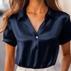 Women's Fashionable Color Collar Short Sleeve Button Pocket Casual Loose Shirt Top
