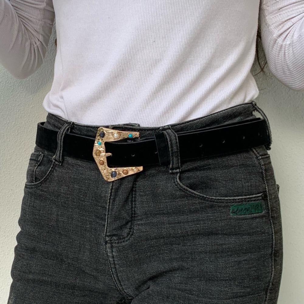 Casual PU Leather Belt Luxury Design Waist Belt Trendy Suede Rivet Belt  For Women