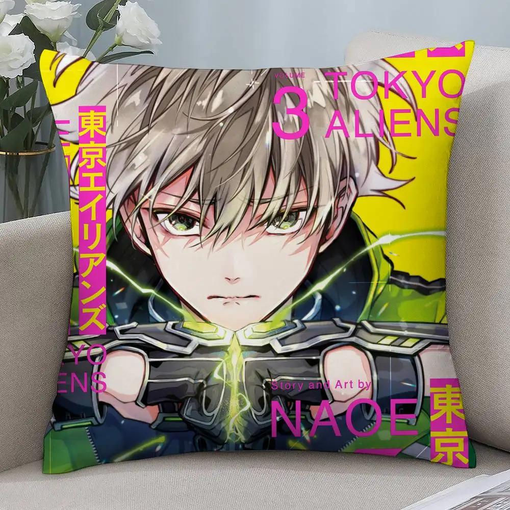 Anime Tokyo A-Aliens Pillow Case Short Plush Double-sided Print Square Throw Pillow Covers Sofa Home Cushion Decor
