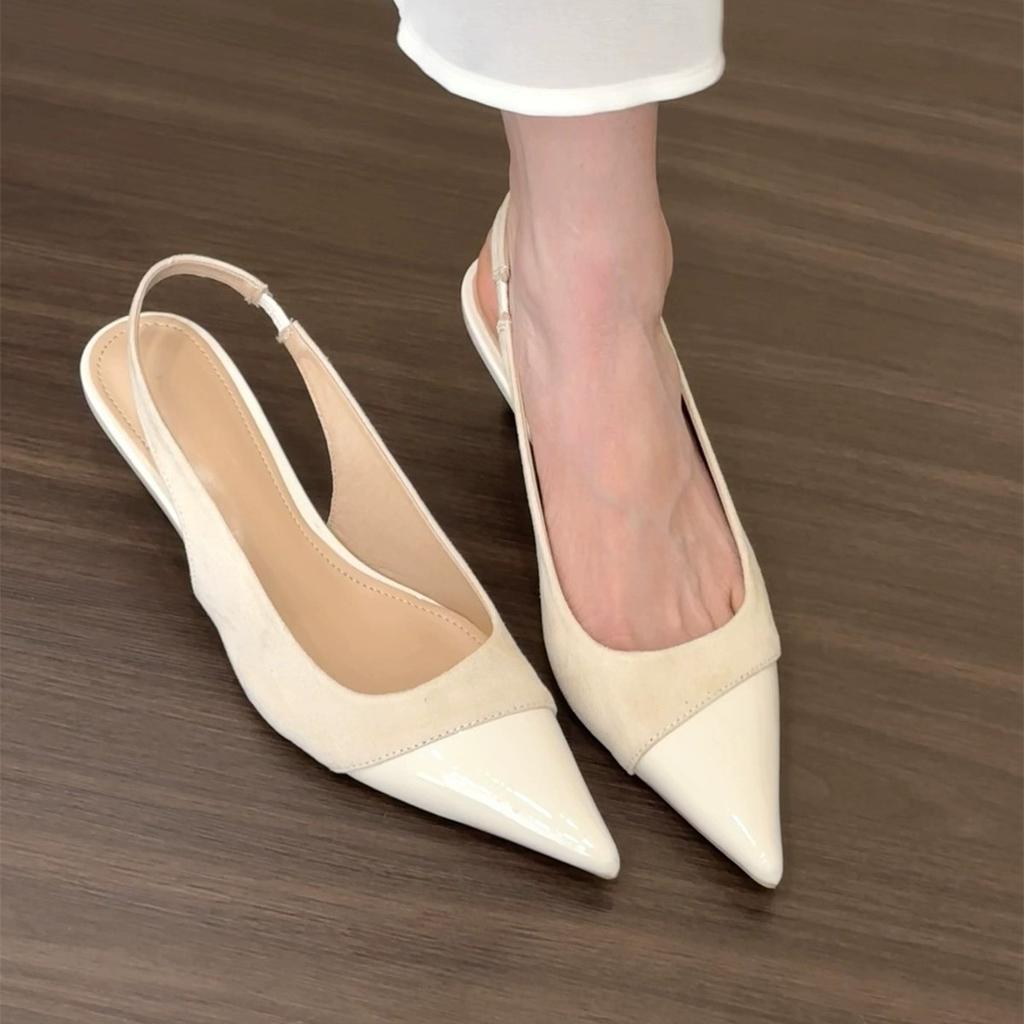 Pointed High Heels, Pink Bag Head Sandals, Fairy Shoes 2025 New Spring and Summer French Temperament Splicing Single Shoes