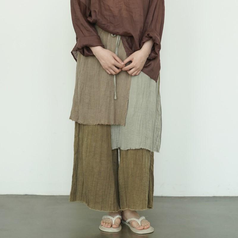Johnature Women Vintage Patchwork Wide Leg Pants Elastic Waist Trousers Summer Loose Ankle Length Pants