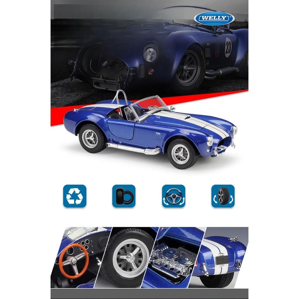 WELLY 1/24 1965 Shelby Cobra 427 S/C Alloy Classic Sports Car Model Diecasts Metal Retro Car Vehicles Model Simulation Kids Gift