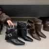 Autumn and winter new European and American sexy babes white high-heeled short boots belt buckle rivet babes square trousers boots
