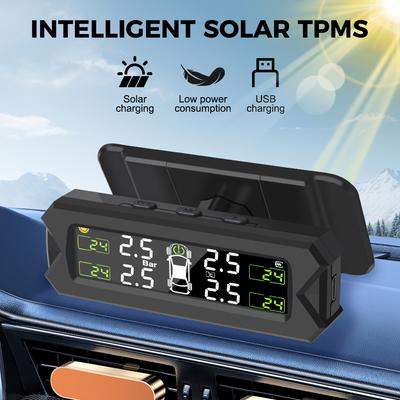 Tire Pressure Monitoring System Auto Security Alarm Solar Power Temperature Warning Car TPMS