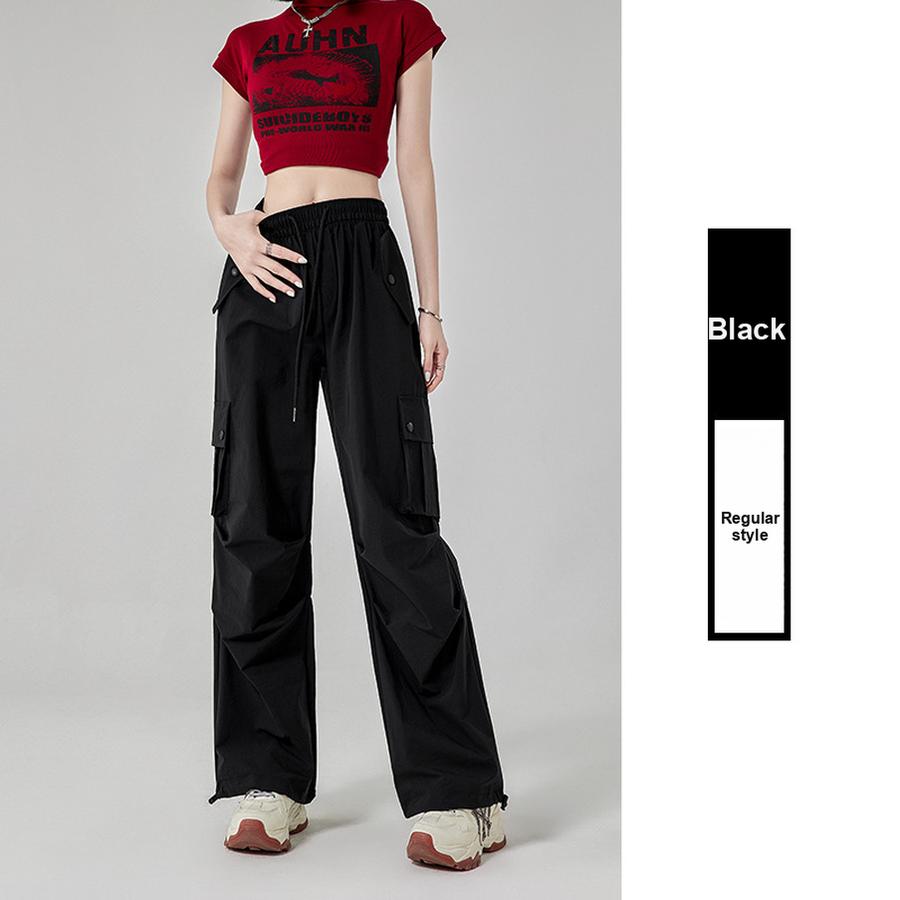Women's American Cargo Pants Summer New High Waist Quick Dry Parachute Pants Casual Wide Leg Sports Long Pants Trendy
