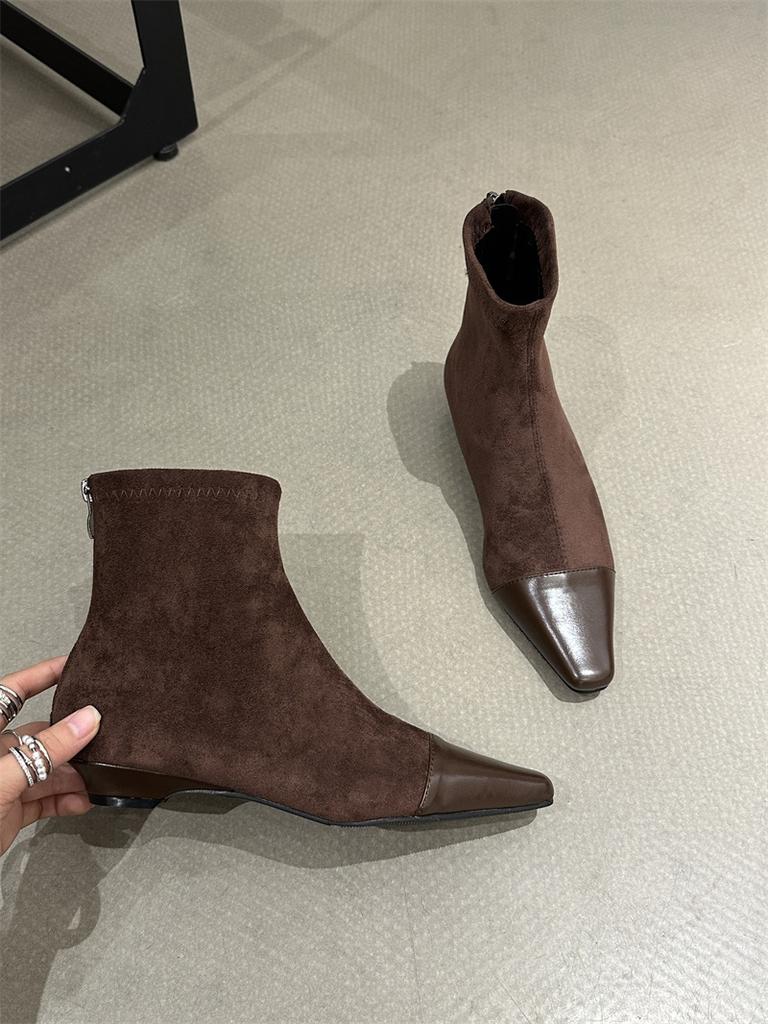 French Rear Zipper Short Boots Women's 2025 New Autumn and Winter Small Fragrant Wind Leopard Print Splicing Square Head Thick Heel Thin Boots Wome