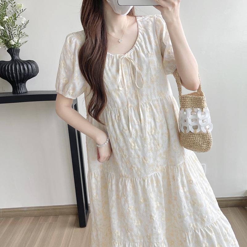 High-End Embroidered Mid-Length Maternity Dress - Summer 2026 Collection L