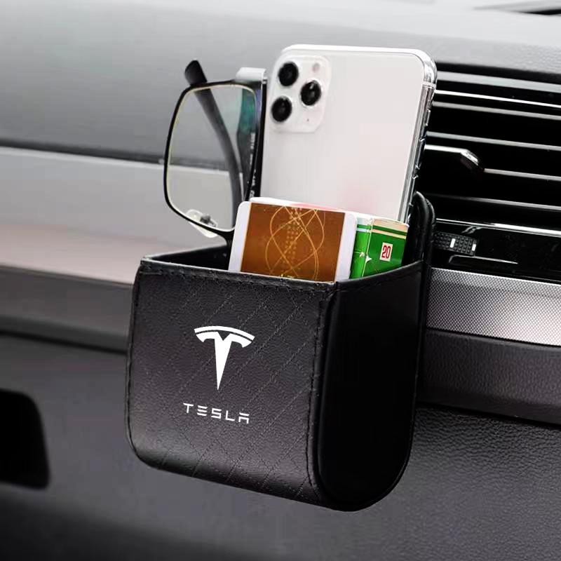 1Pcs Car Badge Air Outlet Storage Box Phone Glasses Organizer For Tesla Model 3 Model S Model X Model Y Roadster Bonina Coil