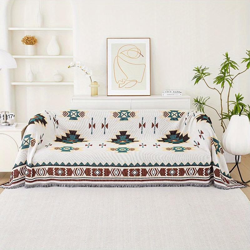 1pc Sofa Blanket Geometric Print Sofa Cover With Tassels Four Seasons Universal Double Face Usable Pet Friendly Home Decor