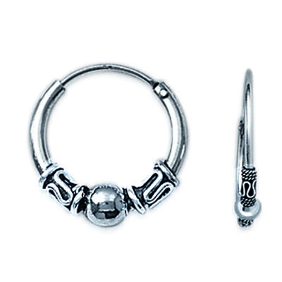[J3880] - Silver 'Thai' Silver Hoop Earrings - 1.4 Cm 3 Mm
