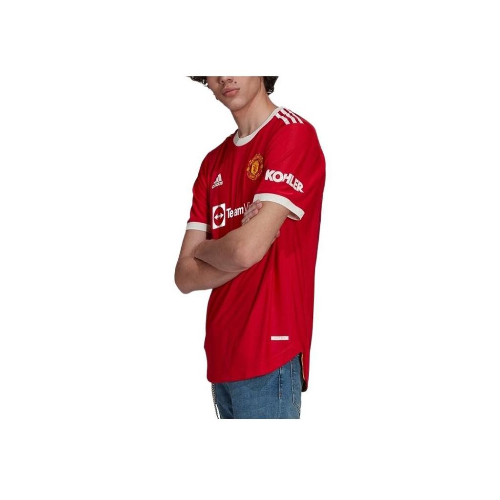 adidas Manchester United 1 Letter Print T-Shirt Short Sleeve Jersey Player Home Men Tops Red H31090