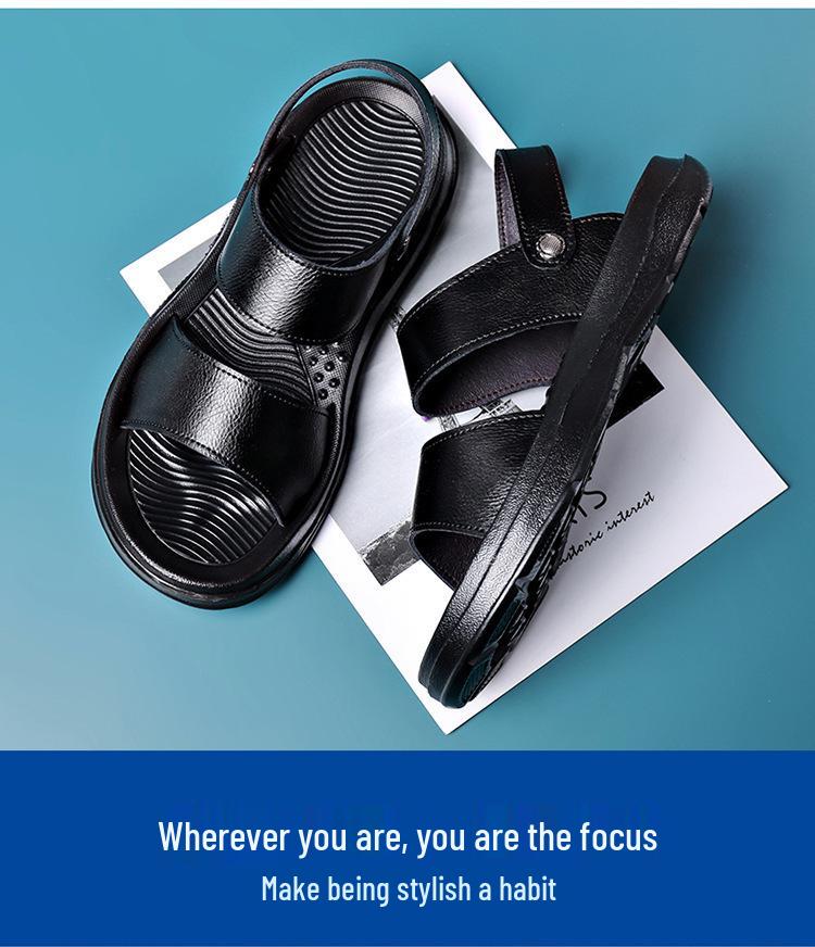 Men's Plus Size Cowhide Sandals: 2025 Summer Dual-Use Indoor/Outdoor Beach & Casual Roman Shoes