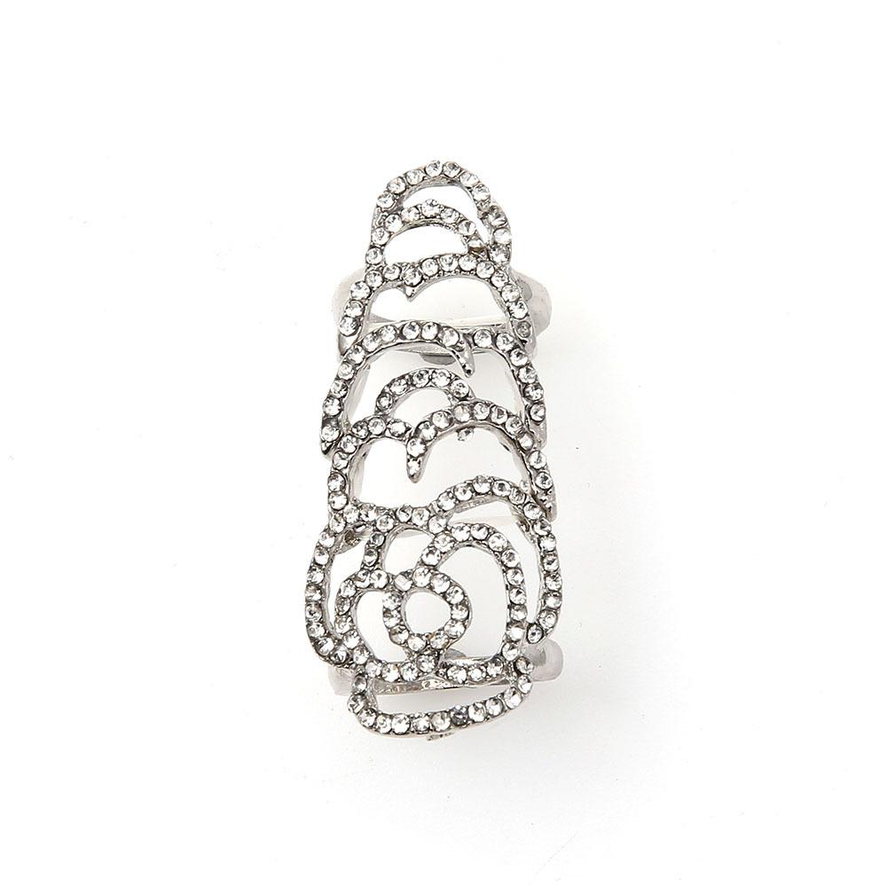 Full Diamond Hollow Rose Elastic Movable Joint Ring