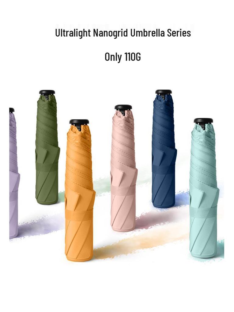 Nano Water-Repellent Ultralight Carbon Fiber Sunshade Umbrella Anti-UV with Black Glue, 110g