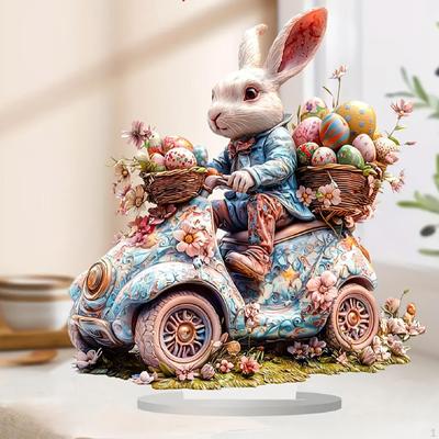 2D Easter Bunny Statue Decoration Crafts Holiday Acrylic Desktop Figurine for Dining Room