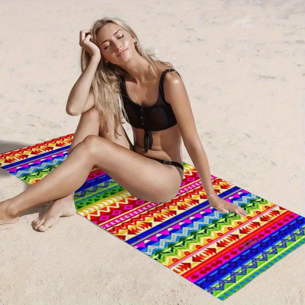 Colorful Mexican Serape Print Beach Towel Quick Dry Sand Free Oversized Bath Towel for Pool Travel Summer Vacation Boho Style