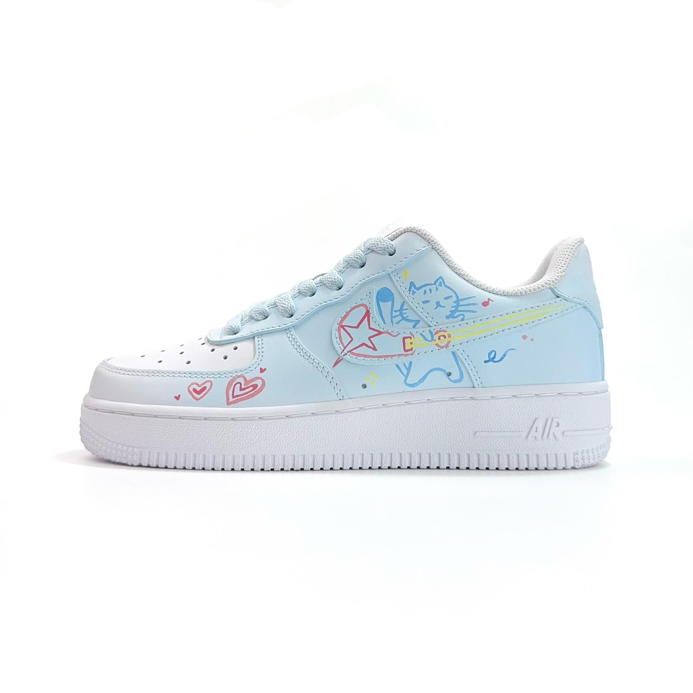 

Nike Air Force 1 Sweetheart Kitten Fun Slip Resistant Abrasion Resistant Low top Skateboard Shoes Unisex Blue Pink DD8959-100(Team935-) 38