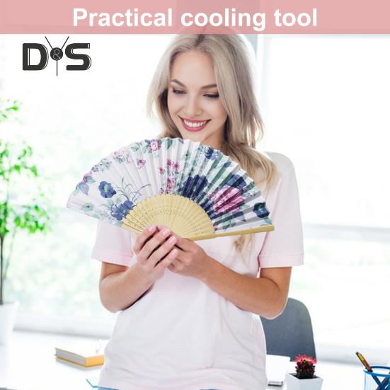 Faltfächer im japanischen Stil mit Blumenmotiv, tragbar, für den Sommer, Handventilator aus Bambus, Dekoration, Tanz-Requisiten, Party-Kostümzubehör