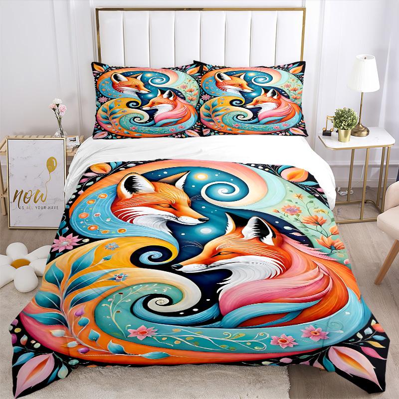 3pcs Bedding Set Foxes, Floral Includes 1 Comforter + 2 Pillowcases, Without Pillow Inserts, Soft Comfortable,Bedding Set,a0909032