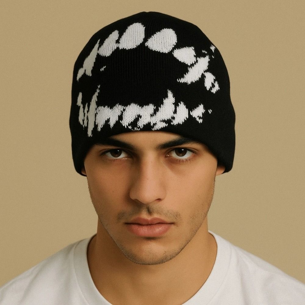 Elastic Y2K Knitted Hat Halloween Black White Pullover Cap Personality Brimless Beanie Cap  Warmer