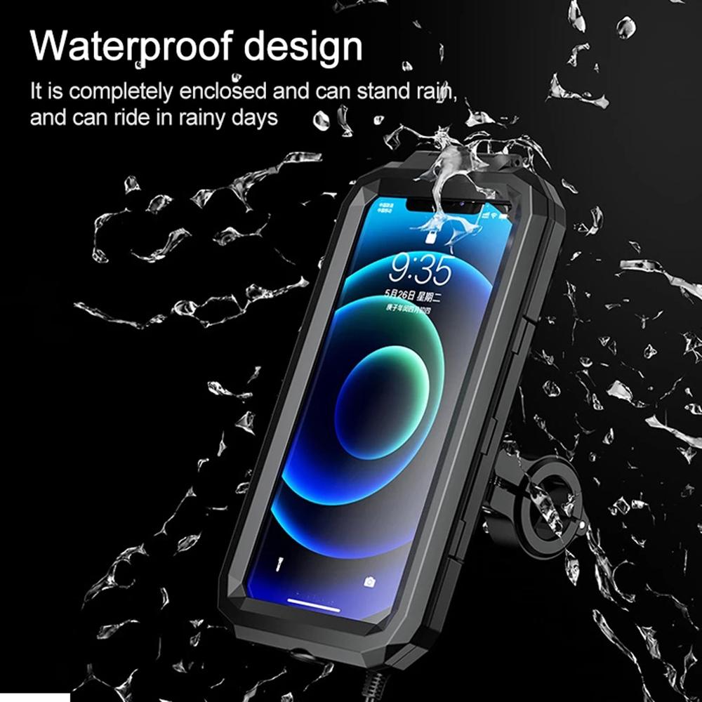 Black Motorcycle Bike Handlebar Phone Case Holder Stand Touch Screen Waterproof
