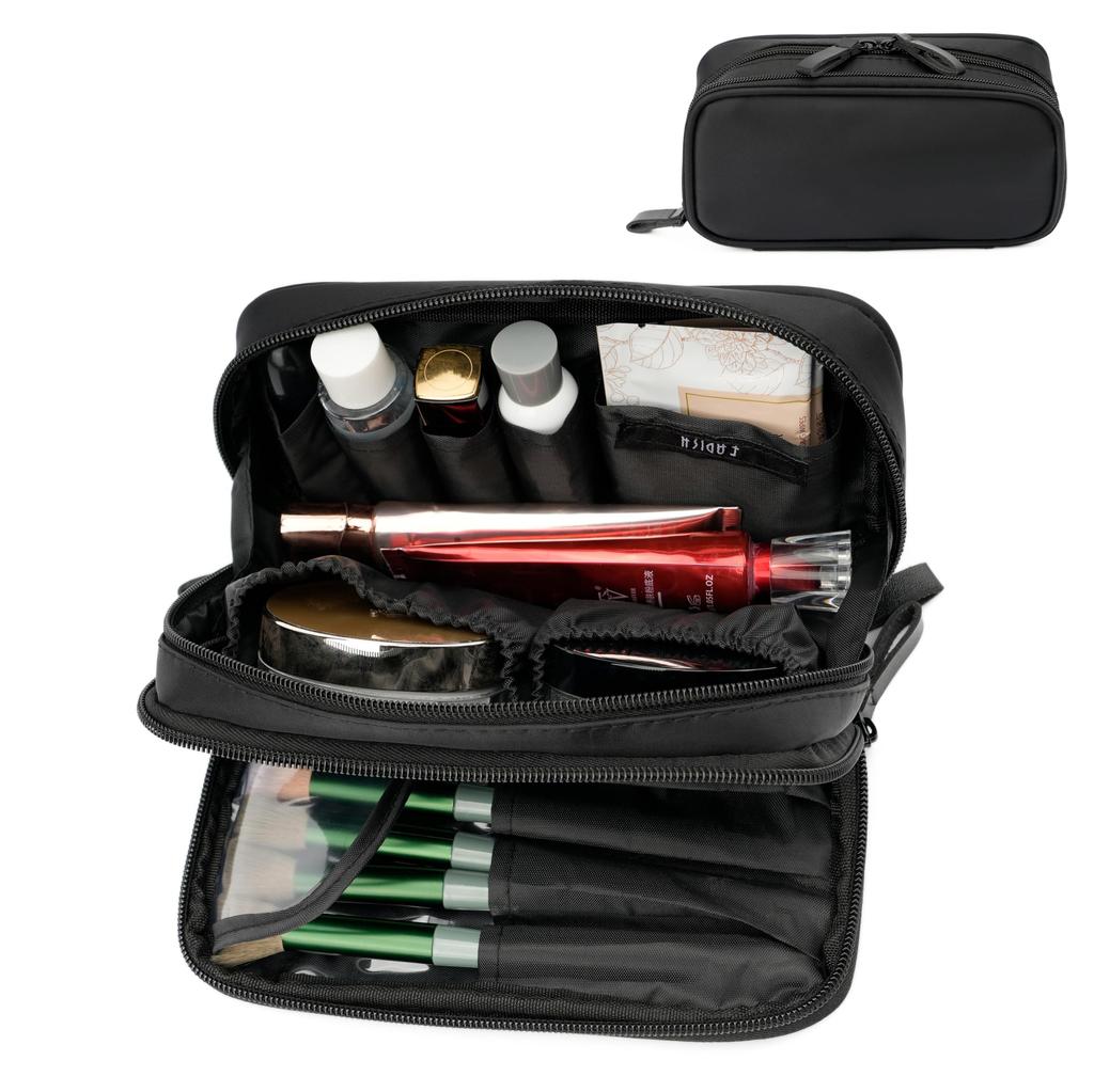 Hongzhanfa Double Zipper Makeup Functional Cosmetic Storage Organizer Double-Layer Pouch,