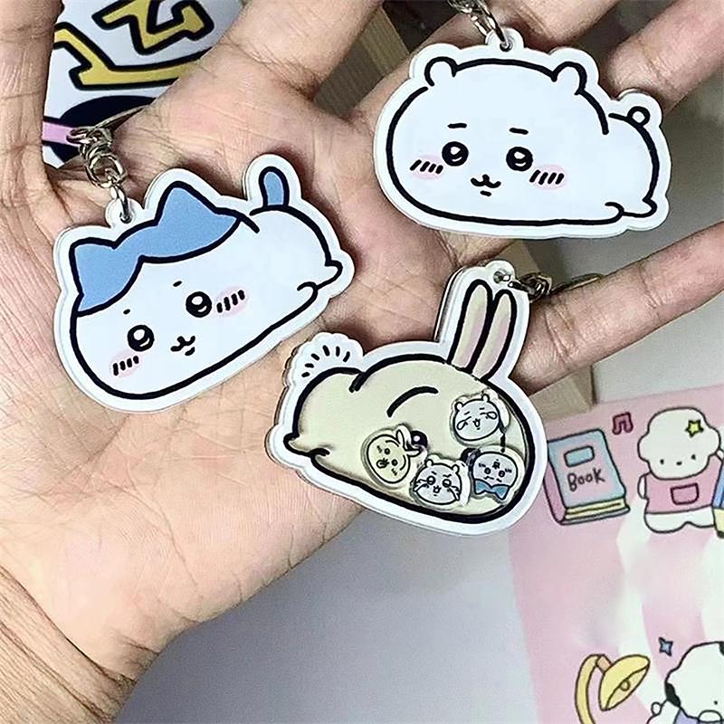 Funny Cute Cartoon Chiikawa Hachiware Usagi Acrylic Shaking Keychain Pendant Bag Ornaments Creative Toys Couple Accessories Gift