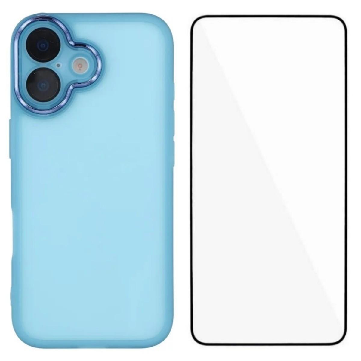 

For iPhone 17 TPU Case WANLONFENG DKSM Series Electroplated Frame Back Cover with Tempered Glass Blue