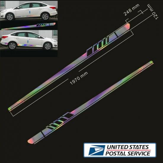 DIY 2Pcs Laser Reflective SUV Car Body Both Side Vinyl Long Stripe Decal Sticker