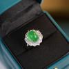 Adjustable Open Ring Women Men Geometric Green Chalcedony Stone Jewelry French Vintage Style