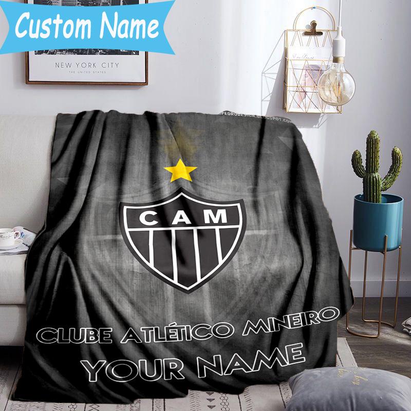 Custom Name Atletico Mineiro Flannel Blanket, Use for Birthday/Holiday Gift, Soft Blanket for Sofa/Bed/Camping/Office, Home Decor