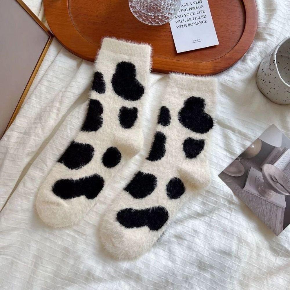 Cow Spots Dinosaur Velvet Socks Sweat Absorption Sleep Boot Socks  Sleep Use