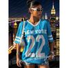 2026 Blue No.22 Printed T-Shirt for Women Kid Summer V-Neck Short Sleeve Sports Football Jersey Casual Loose Oversized Tops