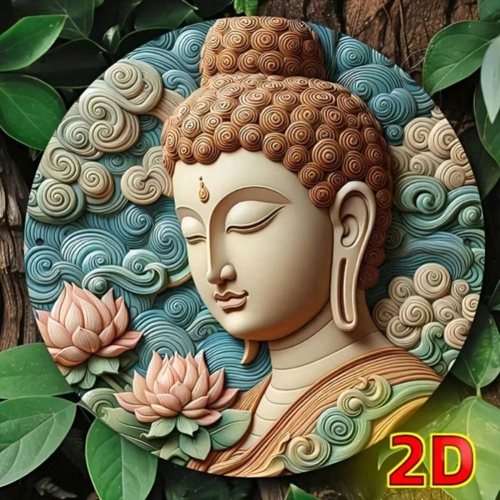 Iron Wall Art Metal Buddha Painting 2D Flat Graphic Waterproof Plaque Home Decor Wall Decor Cafe Living Room Bedroom Bathroom Kitchen Halloween Decor