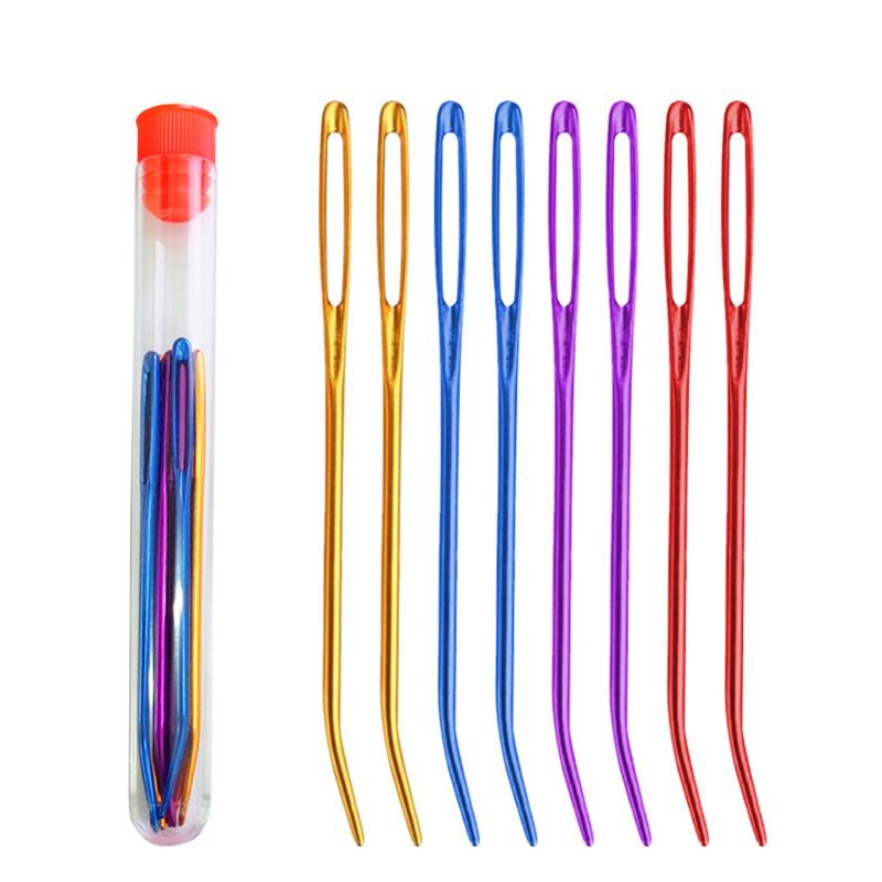 Yarn Needles with Storage Tube, Big Eye Knitting Needles, Random Color Curved Aluminum Sweater Needle-wool Thread Threading Machine Sweater Stitching