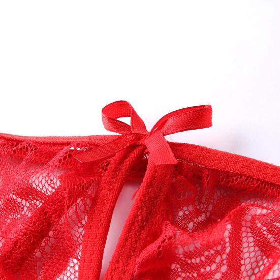 Women T-back Low Waist Open Crotch Hollow Out See-through Lace Seductive Solid Color One Size Lady Thong for Valentine's Day