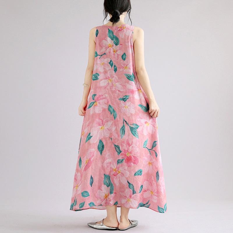 Sleeveless Plus Size Cotton Vintage Floral New In Dresses for Women Casual Loose Long Summer Dress