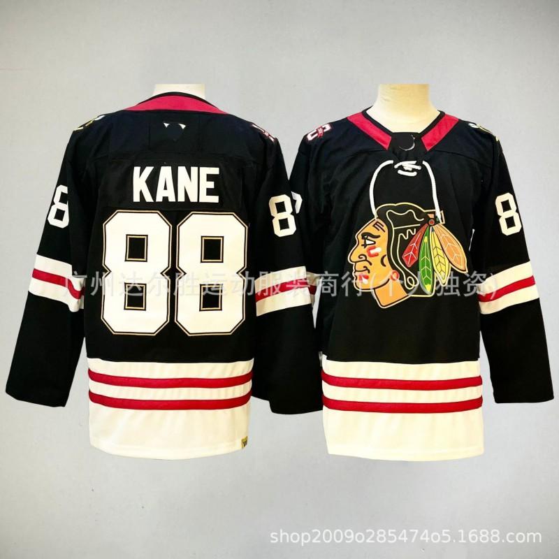 Mens Chicago Blackhawks 88 Patrick Kane Red Black Hockey Jersey Fan Apparel Cotton Acrylic Blend