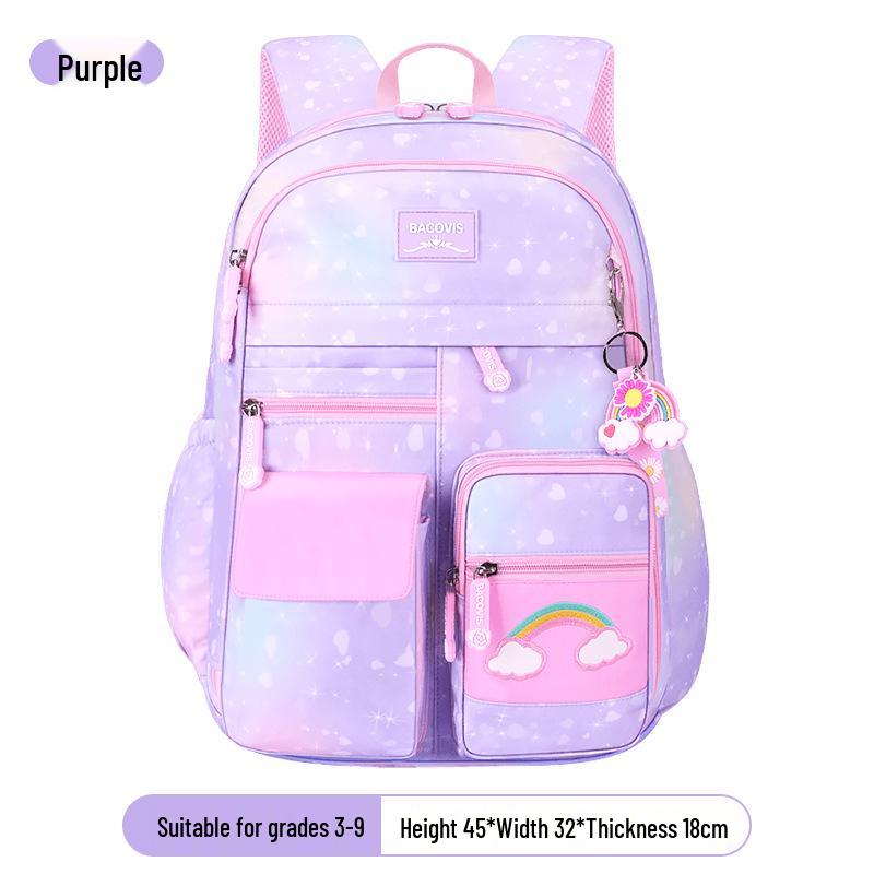 Rainbow-Design Large Capacity Backpack for Girls, Grades 1-6