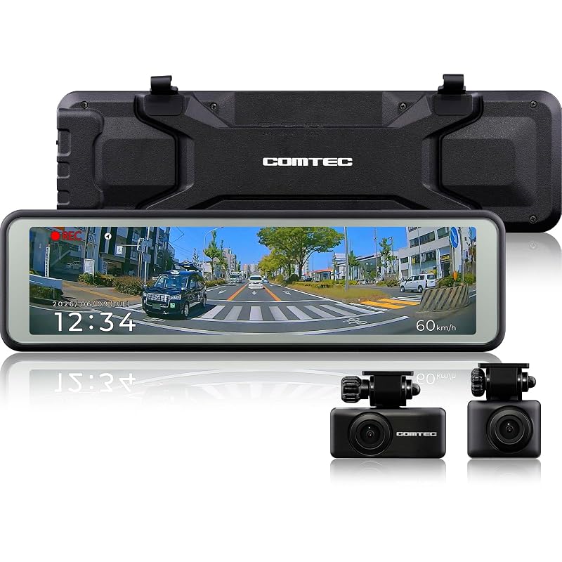 COMTEC ZDR-880M Mirror-Type Dashcam: Front and Rear Dual Cameras, PureCel Plus Technology High-Sensitivity Sensor, 2MP FullHD Front and Rear Cameras,