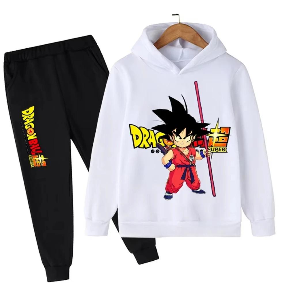 Jesień i Zima Nowy Anime Dragon Ball Wukong Komplet Bluz z Kapturem dla Chłopców Dziecięce Bluzy z Kapturem dla Dziewczynek Koszulki Sportowe dla Dzieci 3-12 lat