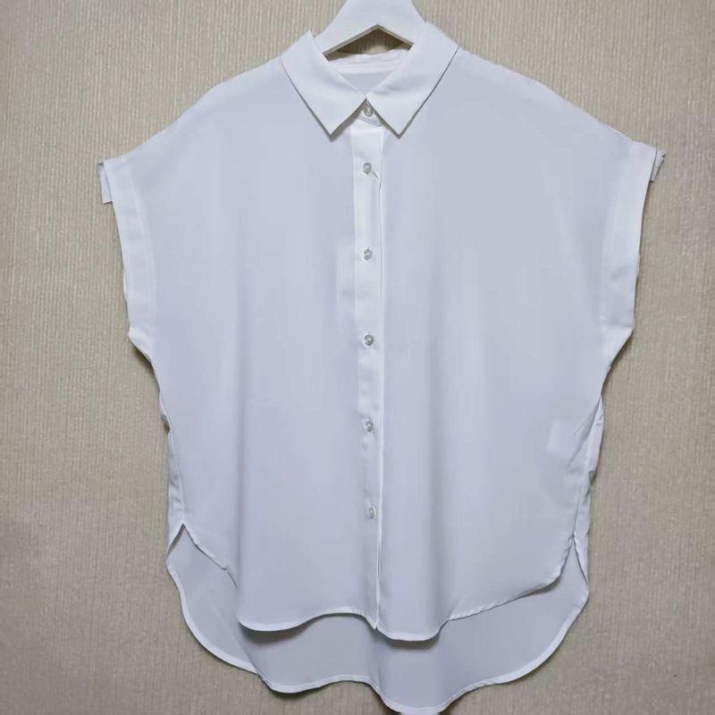 Foreign Trade Japan Original Order Tail Goods Small Lapel Happy Sleeveless Chiffon Shirts Short Front and Long Back Solid Simple and Versatile Summer