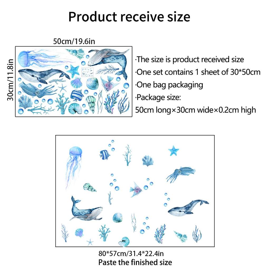 Stylish Aquarium Wall Stickers Featuring Sea and Waterproof and Perfect for Study and Creatures, Whales, Jellyfish, Fish. Removable. Kids' Rooms,