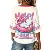Women's Casual Fashion Three-Quarter Sleeve V-Neck Top with Halloween Print