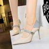 Fashion European And American Retro Single-Line Buckle High Heels Thin Heels Shallow-Mouthed Pointed Toe Single Shoes Niche High-End