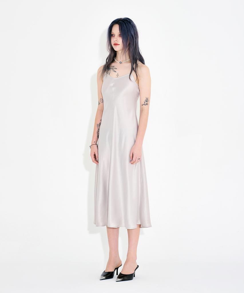 WARDOG Bias-Cut Acetate Drift Slit Dress Ivory