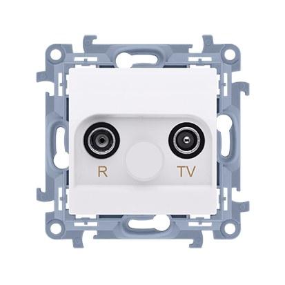 R-TV antenna socket, pass-through (module), TV and R attenuation: 10 dB, white Simon10